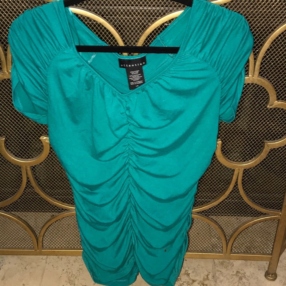 Super Fun, Ruched Turquoise/Emerald Top EUC!
